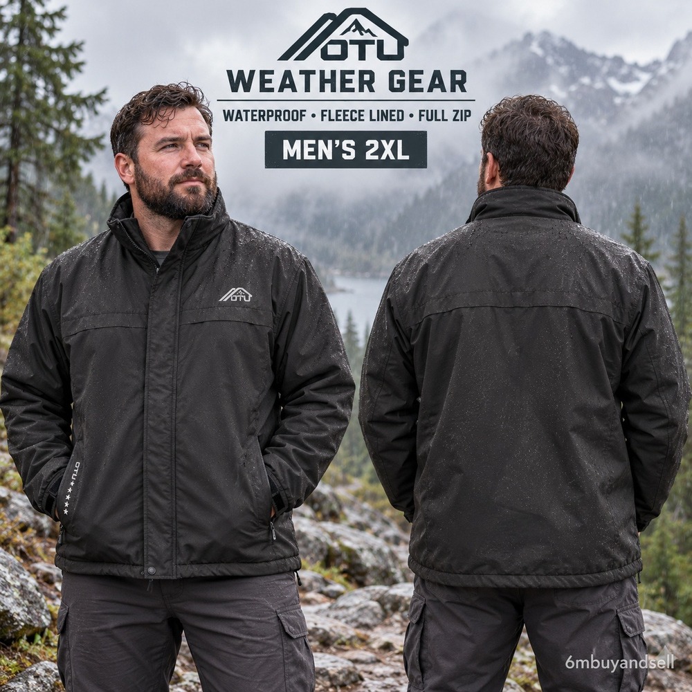 OTU Weather Gear Mens 2XL Waterproof Fleece Lined Full Zip Jacket Black Outdoor